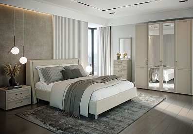 Спальня Борсолино 1, тип кровати Мягкие, цвет Кашемир серый
